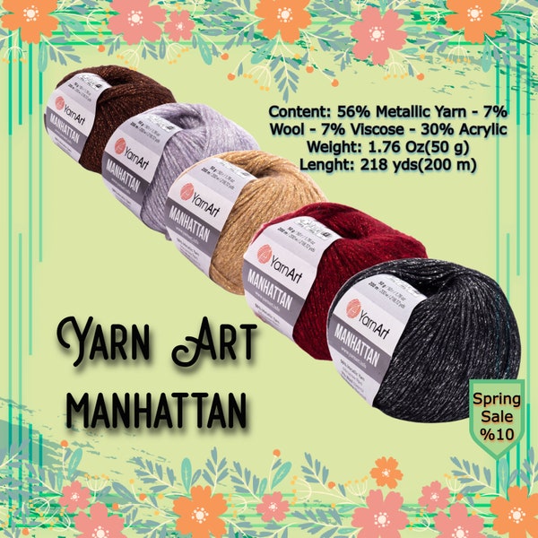Yarn Art Manhattan Metallic Garn,Pullover Garn,Strickjacke Garn,Häkeln Schal Garn,Decke,50 Gramm,200 Meter,218,72 Yards,1,76 Unzen,56% Metallic