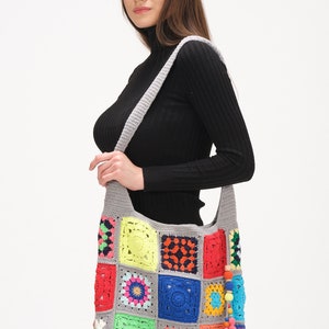 Crochet Bag Handmade, Crochet Market Bag, Small Tote Bag, Granny Square Bag, Knit Crochet Bag, Handmade Bag Crochet For Woman image 9
