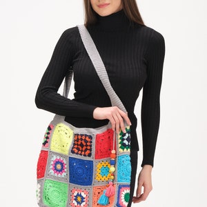 Crochet Bag Handmade, Crochet Market Bag, Small Tote Bag, Granny Square Bag, Knit Crochet Bag, Handmade Bag Crochet For Woman image 2