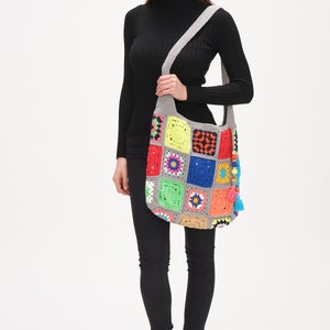 Crochet Bag Handmade, Crochet Market Bag, Small Tote Bag, Granny Square Bag, Knit Crochet Bag, Handmade Bag Crochet For Woman image 3
