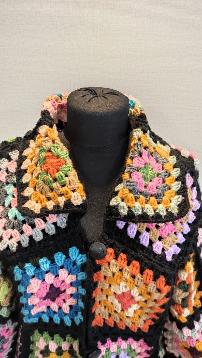 Granny Square Yarn Cardigan,Special Design Granny Square Premium Acrylic Cardigan,Handmade Patchwork Jacket,Handmade Yarn Coat