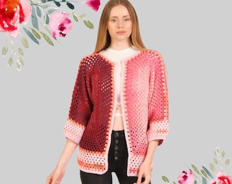 Handmade Crochet Hexagon Jacket | Four Seasons Wearable | Cotton & Acrylic Yarn | Women's Cardigan