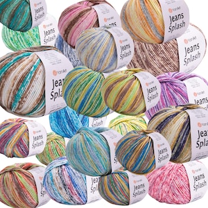 YarnArt Jeans Splash,Multicolor Knitting Yarn, Amigurumi Yarn, Blanket Yarn, Baby Yarn,  Acrylic Yarn, 55% Cotton Yarn, 1.76 Oz, 174 Yds