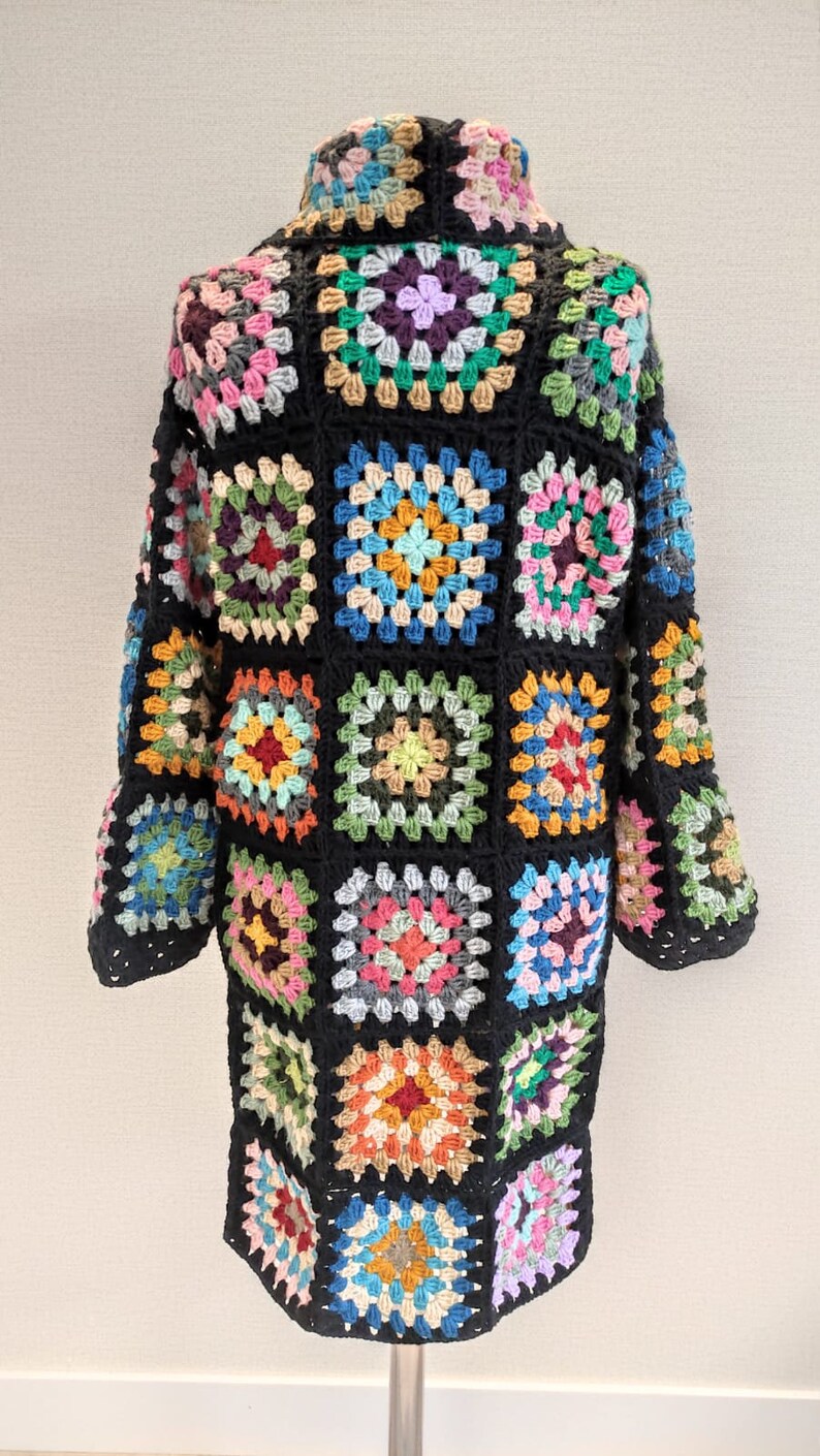 Granny Square Yarn Cardigan,Special Design Granny Square Premium Acrylic Cardigan,Handmade Patchwork Jacket,Handmade Yarn Coat
