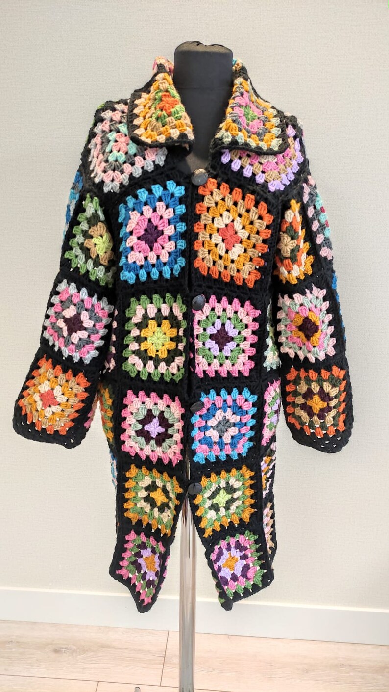 Granny Square Yarn Cardigan,Special Design Granny Square Premium Acrylic Cardigan,Handmade Patchwork Jacket,Handmade Yarn Coat