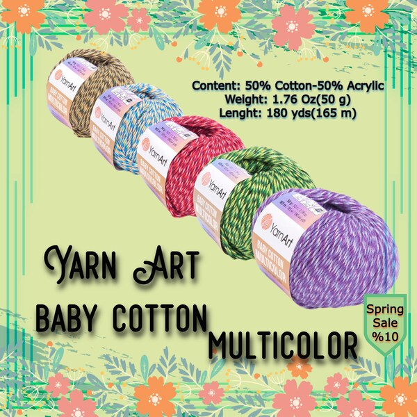 Yarn Art Baby Cotton Multicolor,Cotton Crochet,Blouse Yarn,Crochet Dress Yarn,Hand Knitting Yarn,Sweater Yarn,Cardigan Yarn,Fine 2