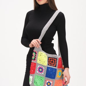Crochet Bag Handmade, Crochet Market Bag, Small Tote Bag, Granny Square Bag, Knit Crochet Bag, Handmade Bag Crochet For Woman image 4