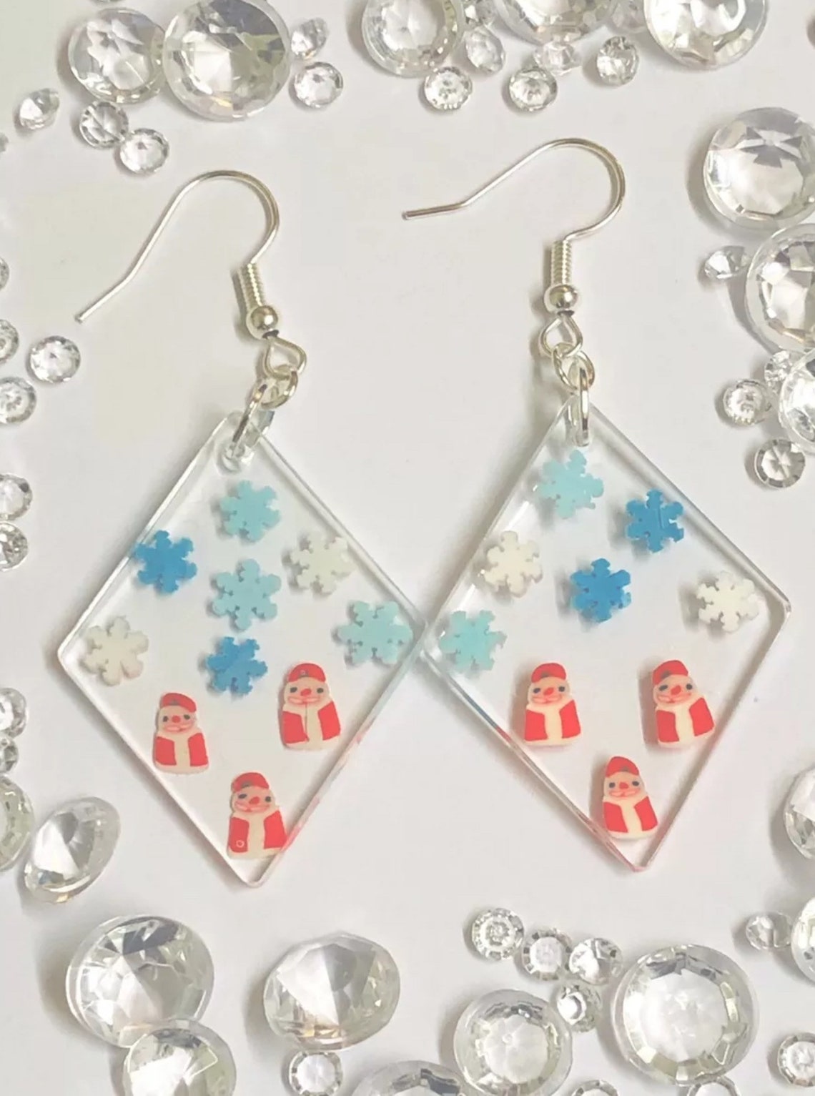 Handmade Christmas Resin Drop/Dangle Earrings.Silver Plated Etsy