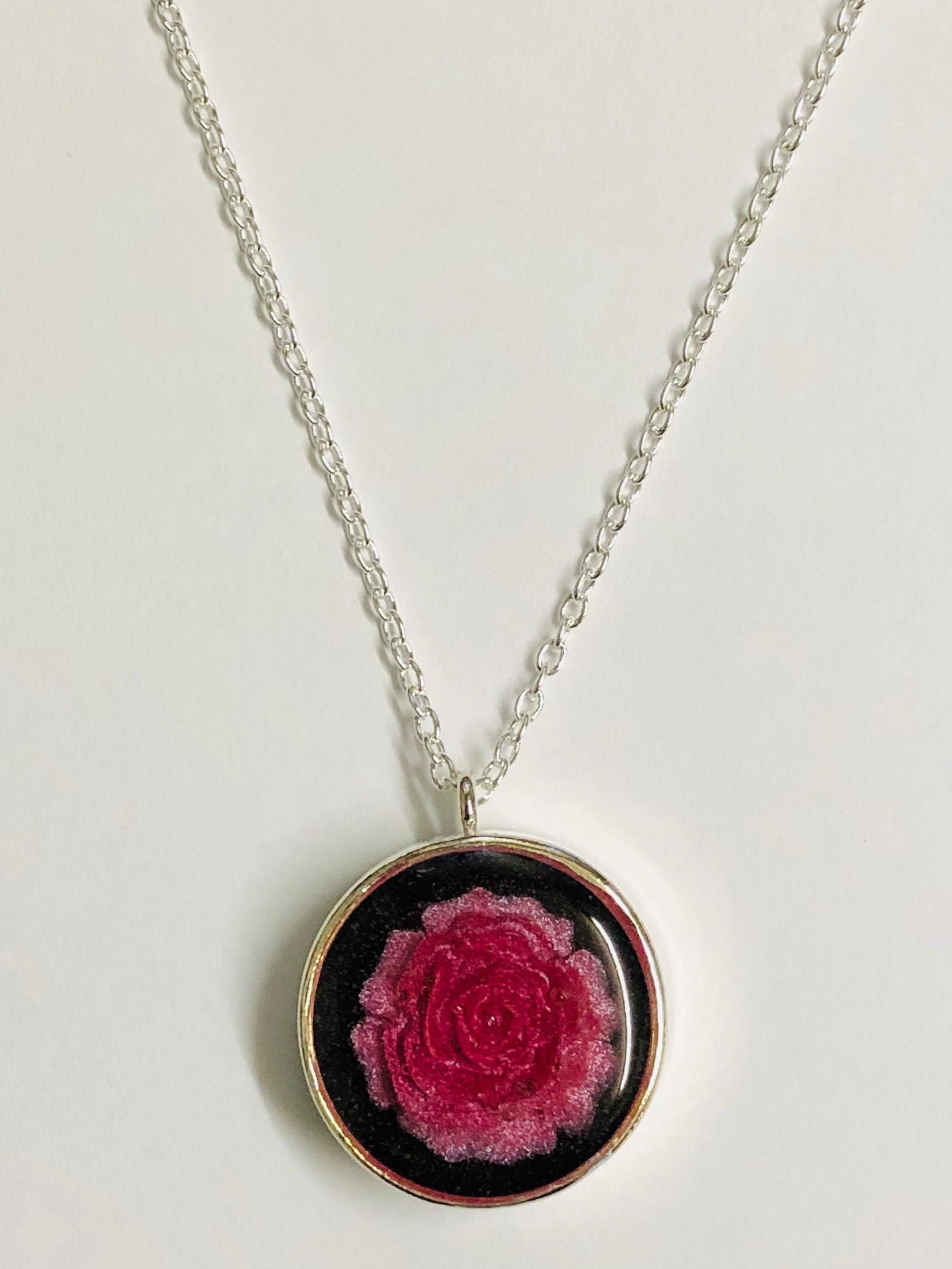 Handmade Resin Rose Pendant & Necklace Etsy