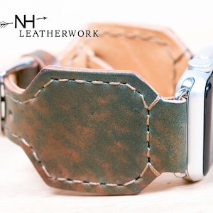 Leather watchband for smart watch marbled green vachetta, Apple 38mm 40mm 41mm 42mm 44mm 45mm 46mm 49mm, Samsung Galaxy, Ultra 47