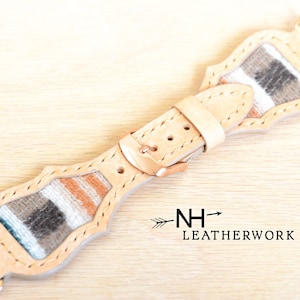 Leather Watch Band, Southwestern Wool Peachy Stripes inlay for Apple 38mm 40mm 41mm 42mm 44mm 45mm 49mm Fitbit Versa 2/Lite, Samsung Galaxy