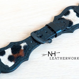 Leather Watch Band kangaroo and leopard print hair on hide inlay for Apple 38/40/41mm 42/44/4/49mm Fitbit Versa 2/Lite Samsung Galaxy
