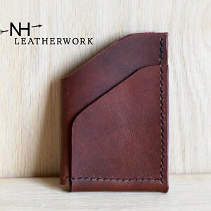 Handmade Minimalist Wallet, Simple Card Holder, Burgundy Oil Tanned With Pull Up, Genuine Leather