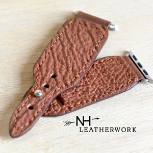 Leather Watch Band Strap, saddle tan shark for Apple 38/40/41mm 42/44/45/49mm Fitbit Versa 2, Samsung Galaxy