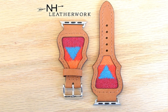 Leather Watch Band Strap Pendleton Wool Kangaroo Turquoise Inlay