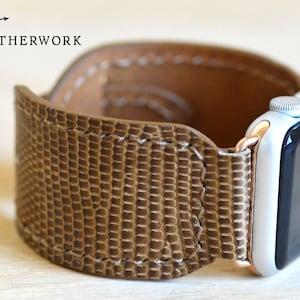 Leather Apple watch band, Sandy Tan Real Lizard for Apple 38/40/41mm 42/44/45/49mm Fitbit Versa 2/Lite Samsung Galaxy