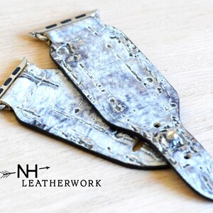 Leather Watch Band Strap, midnight silver driftwood embossed for Apple 38/40/41mm 42/44/45/49mm Fitbit Versa 2, Samsung Galaxy