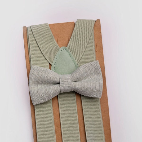 Sage Green Bow Tie & Suspenders/Braces for Groomsmen, Groom, Boys Birthday, Ring Bearer/Page Boy,Rustic Wedding Outfit, Men's Gift