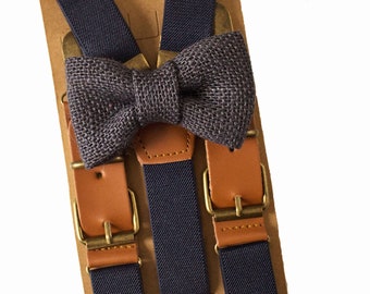 Honey Brown Burlap with vintage tan center/vintage skinny brass suspenders Accessories Belts & Braces Suspenders Groomsmen suspenders and bow tie set 