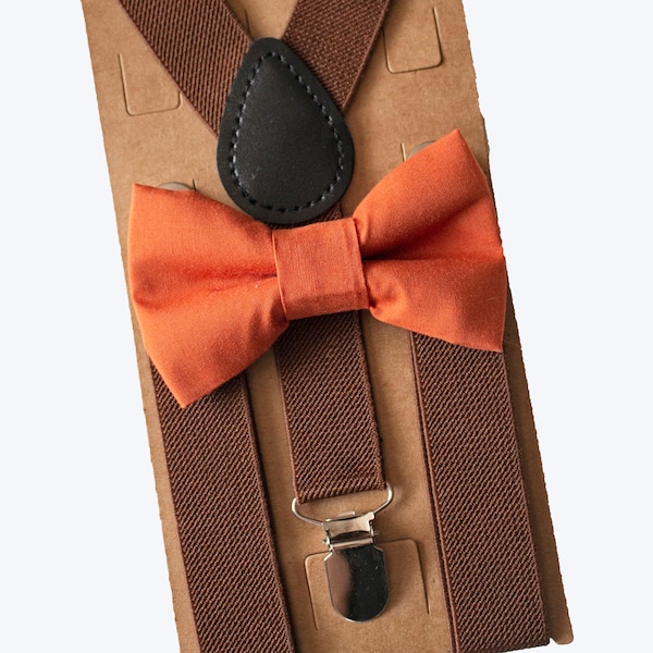 Burnt Orange Bow Tie/ Brown Suspenders for Groomsmen, Thanksgiving, NB-Adult,  Ring Bearer/Page Boy, Boys Birthday, Wedding Outfit