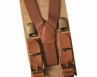 Rustic BrownLeather Buckle Suspenders/Braces for Boys 1st Birthday, Men's Wedding Outfit,Ring Bearer/Page Boy, Groom/Groomsmen