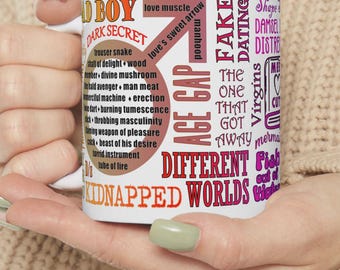 X-rated Romance Tropes & Spicy Quotes Coffee Mug, Funny Unique Gift for Romance Authors, Book Fans, Writers and Readers, Book Lovers