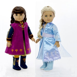 18" doll clothes fits 18" Dolls Princess Anna and Queen Elsa set , Incl. 5 pcs each outfit,all embroidered, Girl American