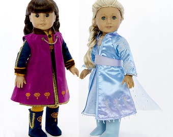 18" doll clothes fits 18" Dolls Princess Anna and Queen Elsa set , Incl. 5 pcs each outfit,all embroidered, Girl American