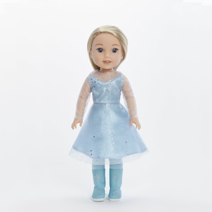 14 Inch Doll Elsa Princess Outfit – 5pcs Embroidered Costume, cape, belt, dress, leggings, boots. image 2