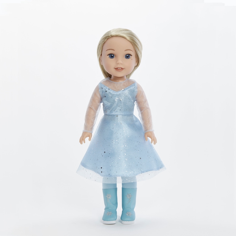 14 Inch Doll Elsa Princess Outfit – 5pcs Embroidered Costume, cape, belt, dress, leggings, boots. image 2