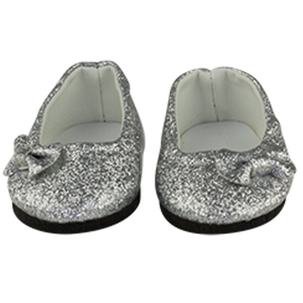 18" doll clothes- 18" doll Silver Glitter Dress Shoes - Silver Shimmer Shoes with a Bow - Girl American