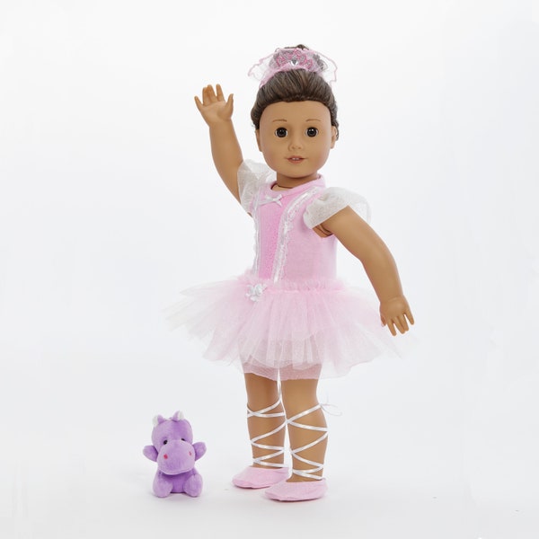 18" Doll Clothes: 5 Pc.PINK BALLERINA-Pink Sparkle Leotard-Tutu Skirt-Slippers-Scrunchy w/Crown-Plush   Toy- Girl American