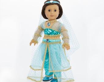18 inch doll clothes Princess Jasmin Holiday Outfit, 5 pc  set Necklace-Shoes,-head band-top, bottom