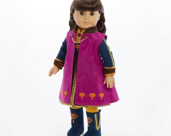 18 doll clothes  Princess Anna , Incl. 5 pcs all embroidered,