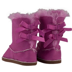 18" doll clothes-18 Inch Doll Boots: Doll Shoes of Pink Suede fabric Boots w/ 2 Pink Back Bows & Pink Fur