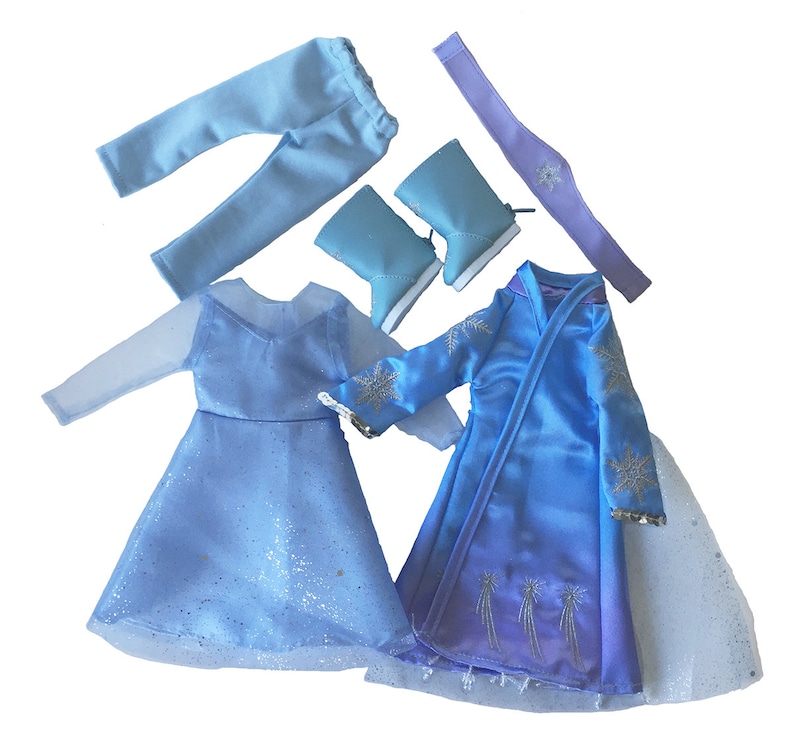 14 Inch Doll Elsa Princess Outfit – 5pcs Embroidered Costume, cape, belt, dress, leggings, boots. image 4