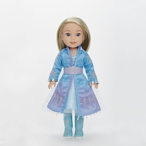 14 Inch Doll Elsa Princess Outfit – 5pcs Embroidered Costume, cape, belt, dress, leggings, boots. image 3