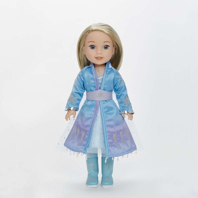 14 Inch Doll Elsa Princess Outfit – 5pcs Embroidered Costume, cape, belt, dress, leggings, boots. image 3