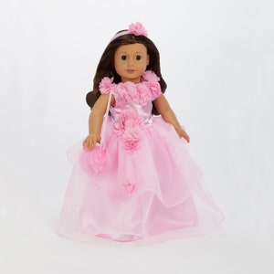 18" doll flower girl dress,3 piece roses princess dress,Includes-cat fur ball,flower headbad,flower long dress