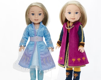 14 inch Princess Anna and Elsa Doll Clothes- 5pc Embroidered capes, boots,belt dress-Leggings