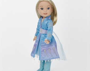 14 inch doll Willie Wisher AGD-14 doll clothes Princess Elsa inspired by Frozen 2, Incl. cape, dress, belt, leggings, boots- all embroidered