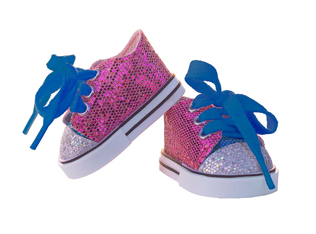 Pink Glitter Sneakers For 18" American Girl Doll - Handmade Doll Shoes By Lovvbugg