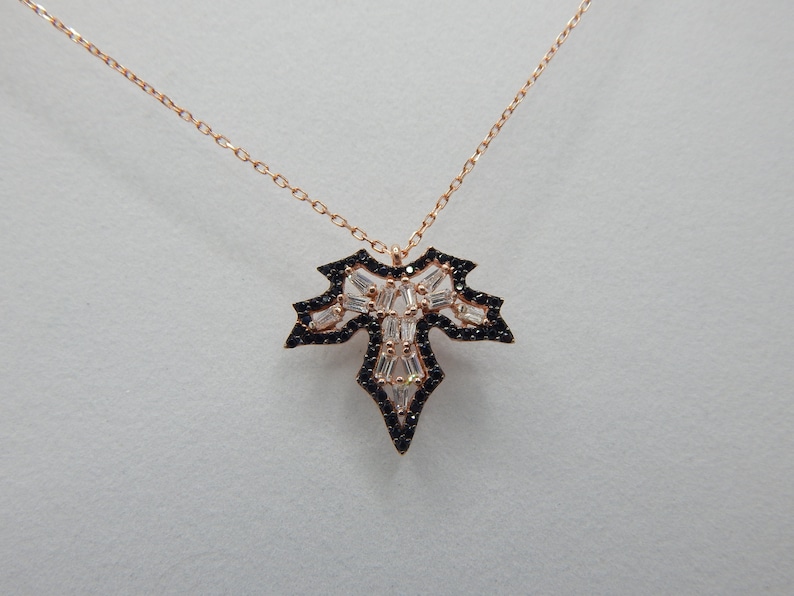 Maple Leaf Necklace Baguette Zircon Onyx Rose Gold plated 925 Sterling Silver Autumn Thanksgiving gifts for her sister mother