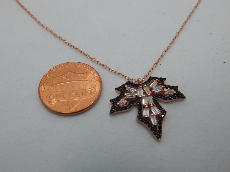 Maple Leaf Necklace Baguette Zircon Onyx Rose Gold plated 925 Sterling Silver Autumn Thanksgiving gifts for her sister mother