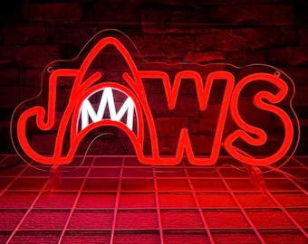 JAWS neon sign - 15.7” x 7.8” - GEN X - theater room - man cave - she shed