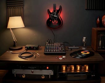 Guitar LED neon clock 11.42x7.2" | Man Cave | Retro | Gen X | Arcade Sign | Nostalgic Party