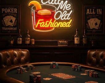 Noem me ouderwets neonreclame 13 x 13, whiskycocktail led-barbord, muurdecoratie Bourbon Lover, man Cave, decor natte bar, pokerkamer