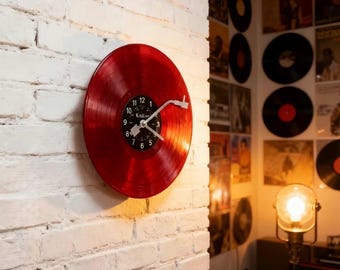 Rode wandklok vinylplaten | 12" platenspeler muziekdecor, retro DJ-cadeau
