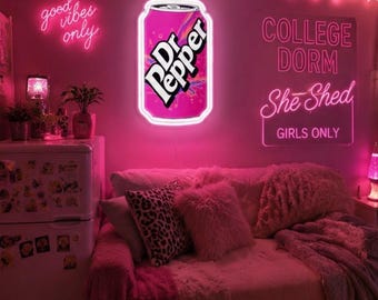 Dr. Pepper led-neonverlichting 11,7 x 7 | Retro wanddecoratie zachte gloed | Inrichting studentenkamer | She Shed-decor | Slaapkamer esthetiek