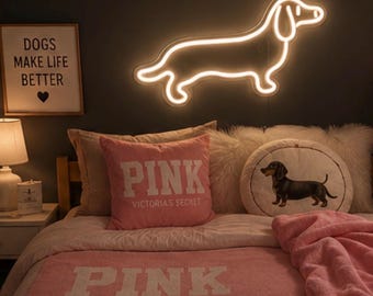 Neonreclame teckel | Warmwitte LED Wiener Hondenverlichting | USB-aangedreven muurdecoratie